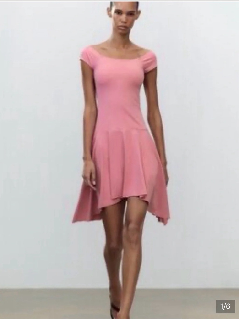Zara Pink Cap Sleeve Asymmetrical Hem Dress